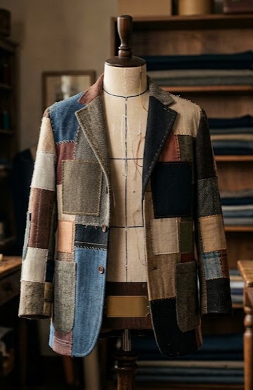 Every soul requires a different cut: Mr Moorstad's philosophy embodied in a coat of many unique patches.